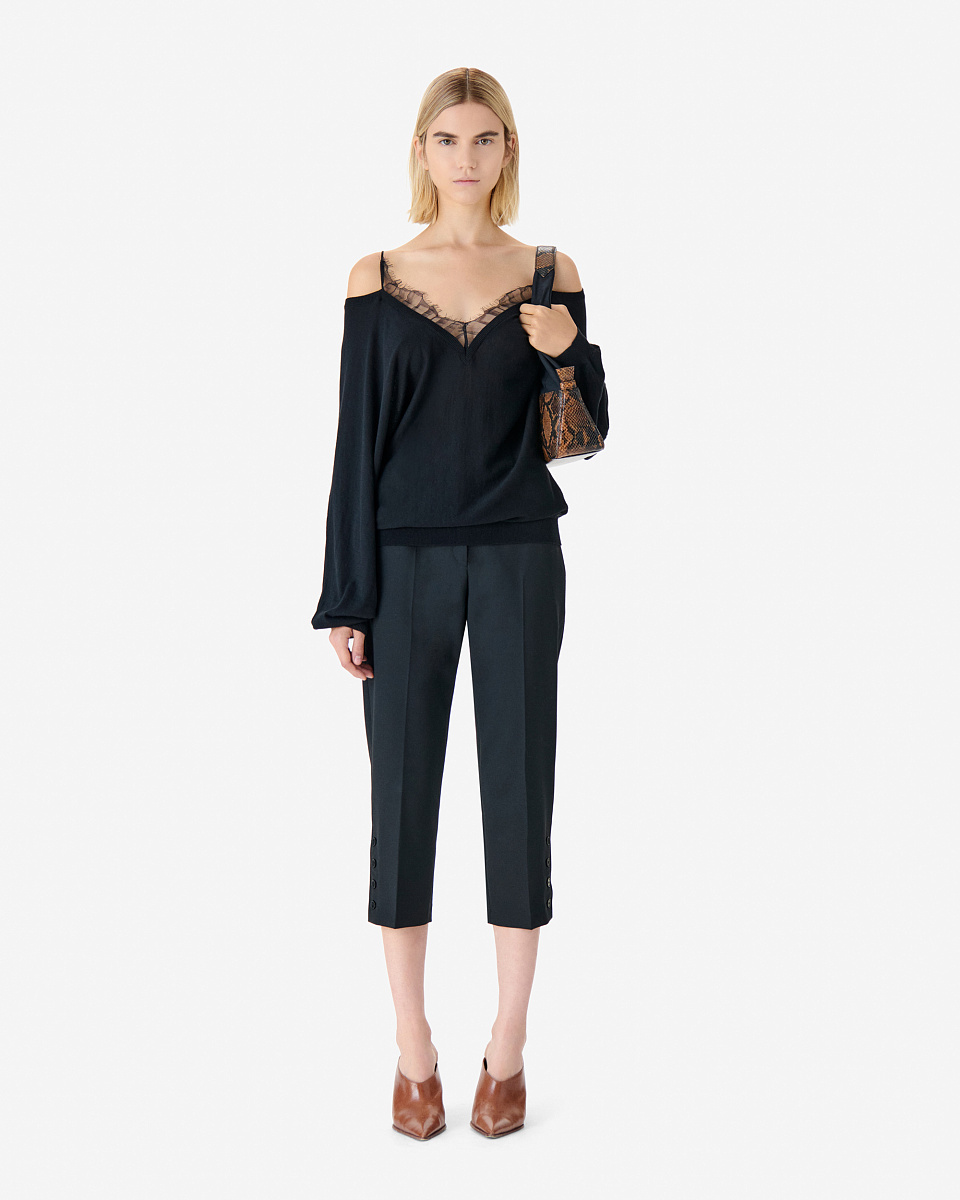 ЧЕРНЫЙ СВИТЕР С V-ОБРАЗНЫМ ВЫРЕЗОМ И КРУЖЕВОМ AUBEPINE