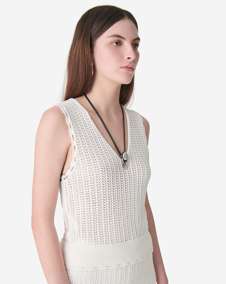 БЕЛЫЙ ТРИКОТАЖНЫЙ ТОП С V-ОБРАЗНЫМ ВЫРЕЗОМ LANADEL