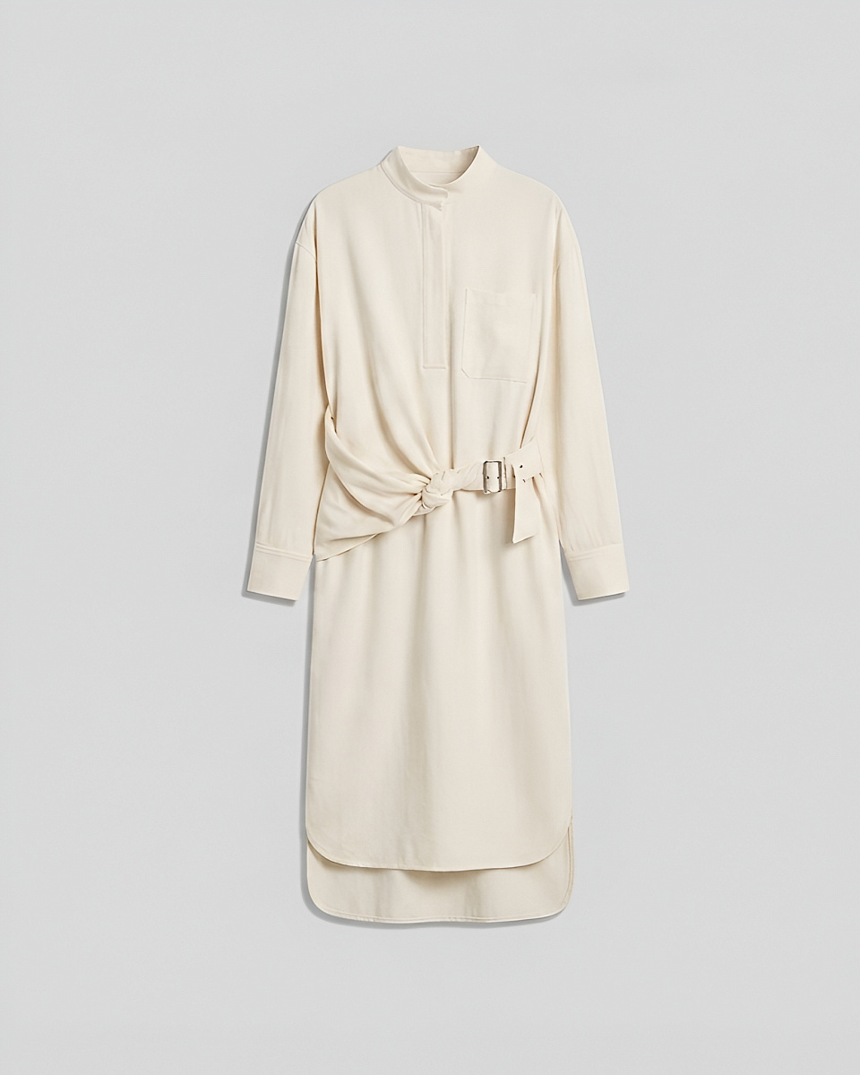 БЕЛОЕ ПЛАТЬЕ-МИДИ С ВОРОТНИКОМ МАО MEYNA