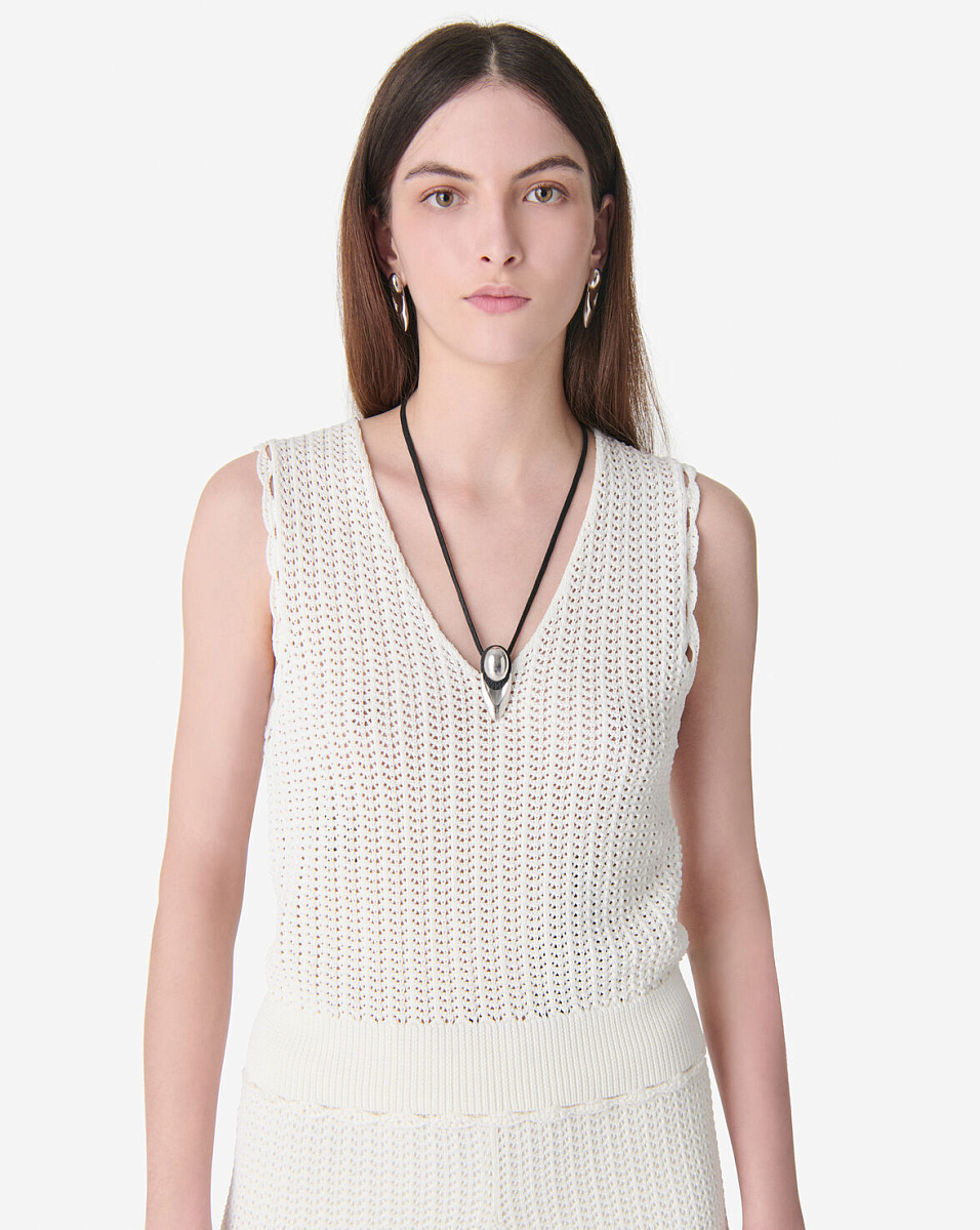 БЕЛЫЙ ТРИКОТАЖНЫЙ ТОП С V-ОБРАЗНЫМ ВЫРЕЗОМ LANADEL