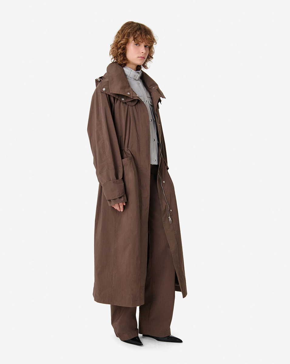 ДЛИННОЕ КОРИЧНЕВОЕ ПАЛЬТО С КАПЮШОНОМ ENYLA