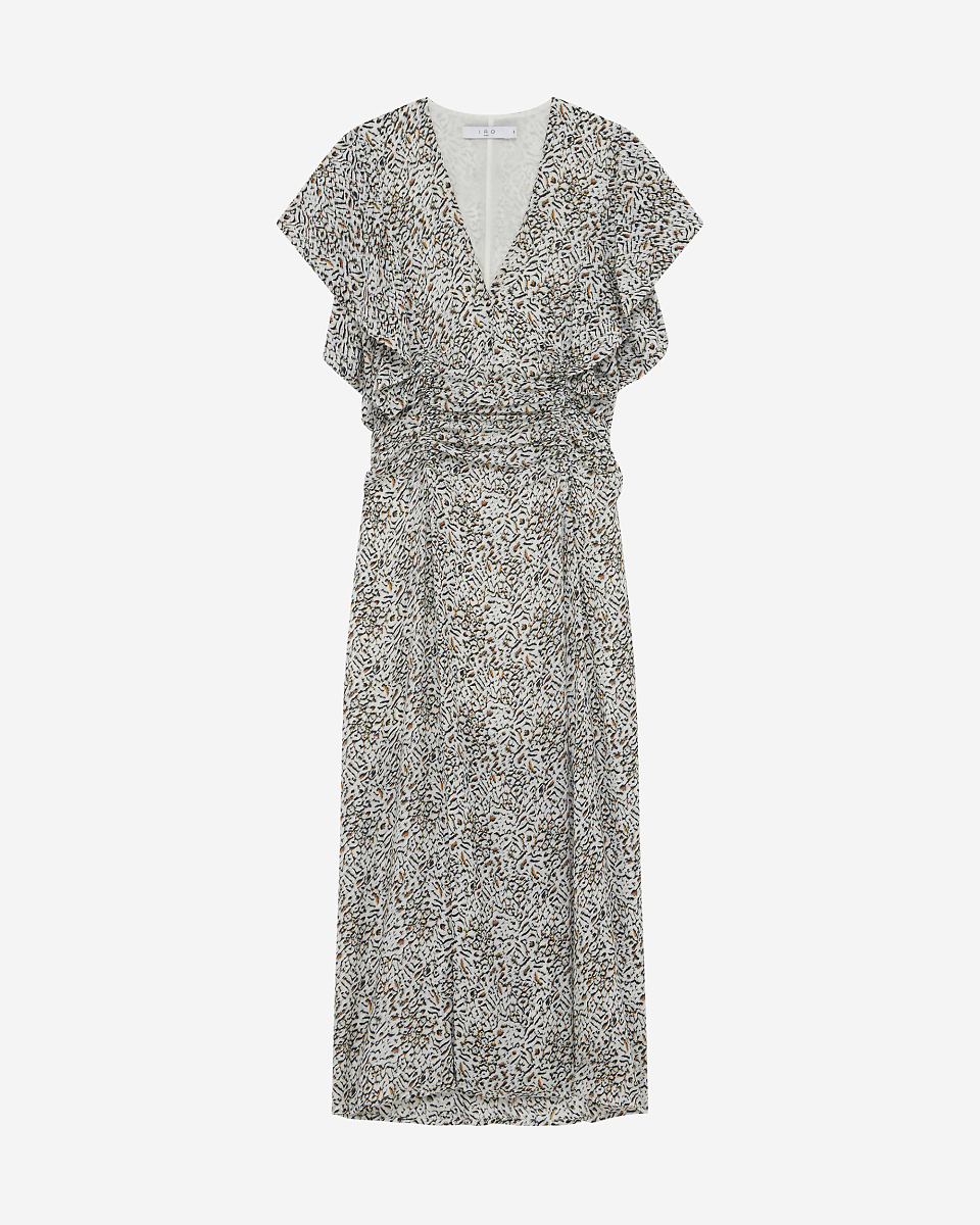 ДЛИННОЕ ПЛАТЬЕ С V-ОБРАЗНЫМ ВЫРЕЗОМ И ПРИНТОМ TELINE