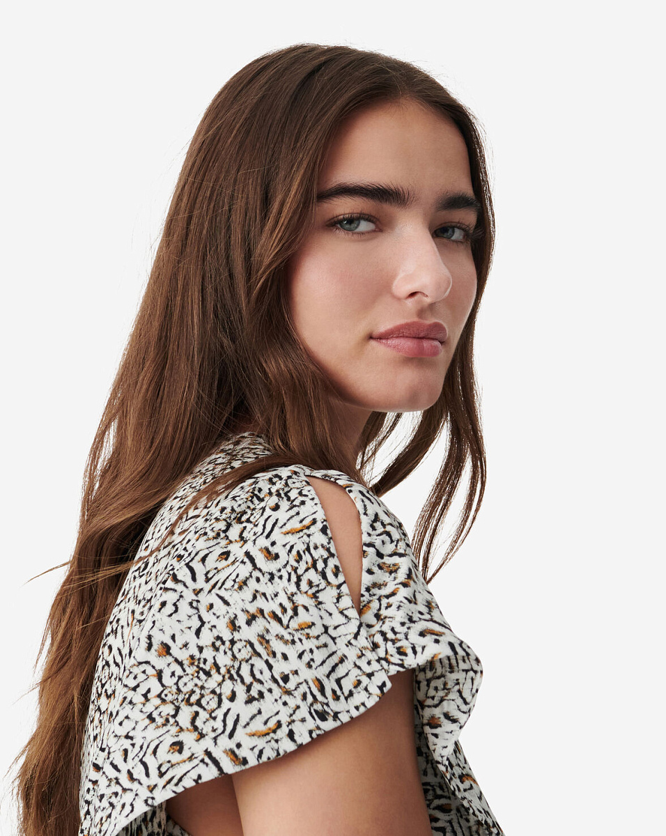 ДЛИННОЕ ПЛАТЬЕ С V-ОБРАЗНЫМ ВЫРЕЗОМ И ПРИНТОМ TELINE