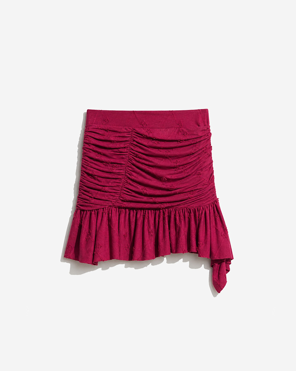 МАЛИНОВАЯ ЮБКА-МИНИ С АСИММЕТРИЧНЫМИ ОБОРКАМИ HIBISCUS
