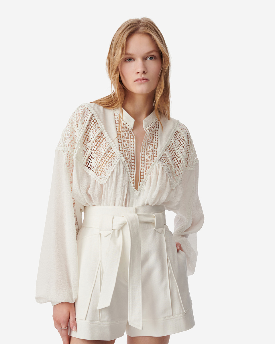 БЛУЗА С КРУЖЕВОМ И ОБЪЕМНЫМИ РУКАВАМИ RIXI