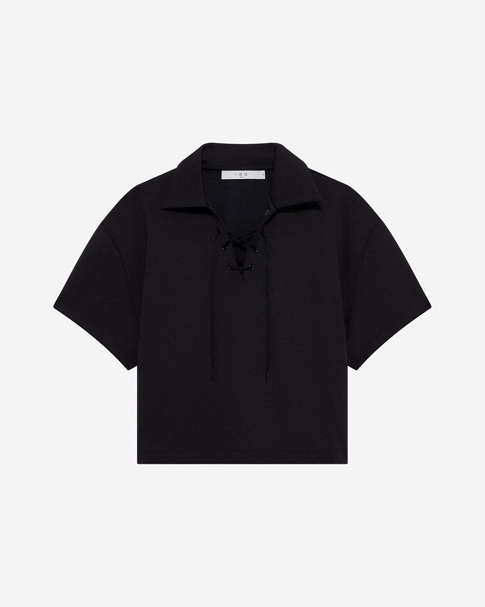 ЧЕРНЫЙ СВИТШОТ С ВОРОТНИКОМ В СТИЛЕ ПОЛО НА ШНУРОВКЕ VANILIE ЧЕРНЫЙ СВИТШОТ С ВОРОТНИКОМ В СТИЛЕ ПОЛО НА ШНУРОВКЕ VANILIE