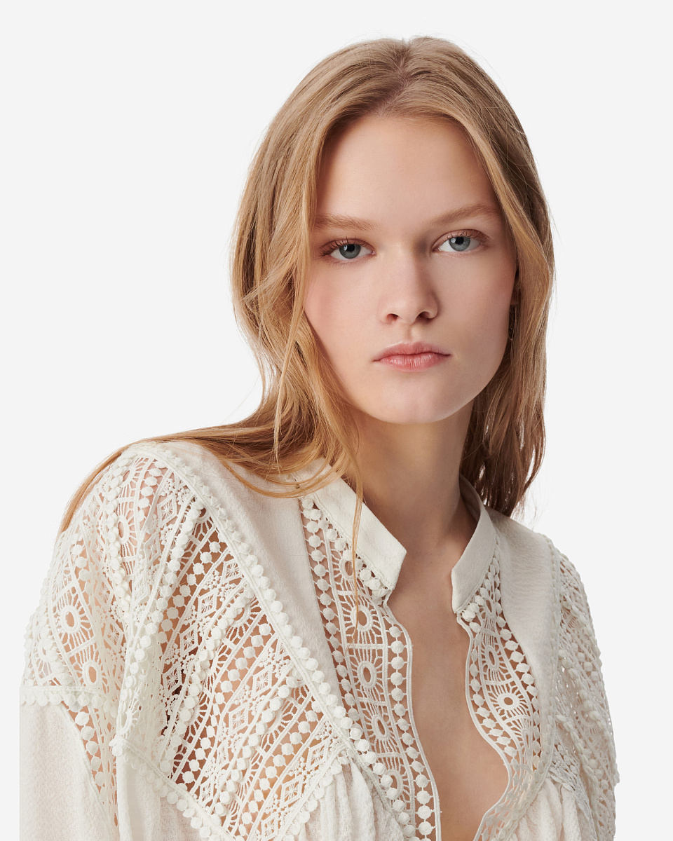 БЛУЗА С КРУЖЕВОМ И ОБЪЕМНЫМИ РУКАВАМИ RIXI