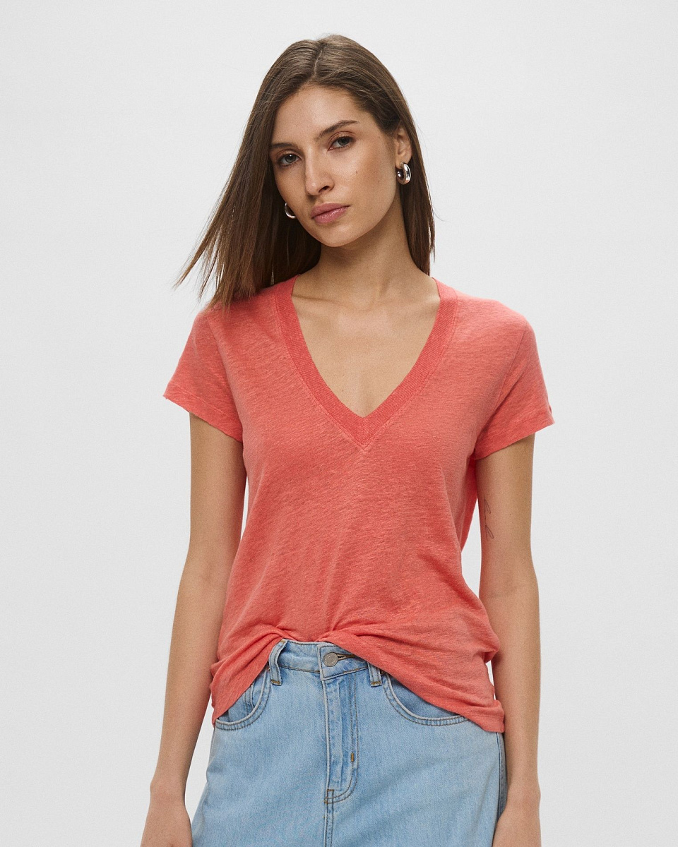 ЛЬНЯНАЯ ФУТБОЛКА С V-ОБРАЗНЫМ ВЫРЕЗОМ RODEO