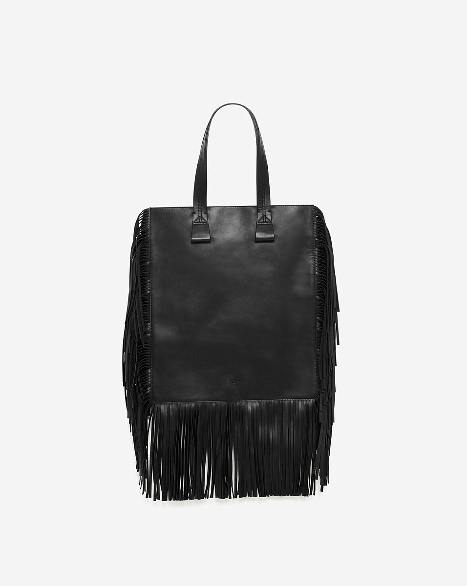 ЧЕРНАЯ СУМКА ИЗ КОЖИ С БАХРОМОЙ PAPER BAG FRANGES