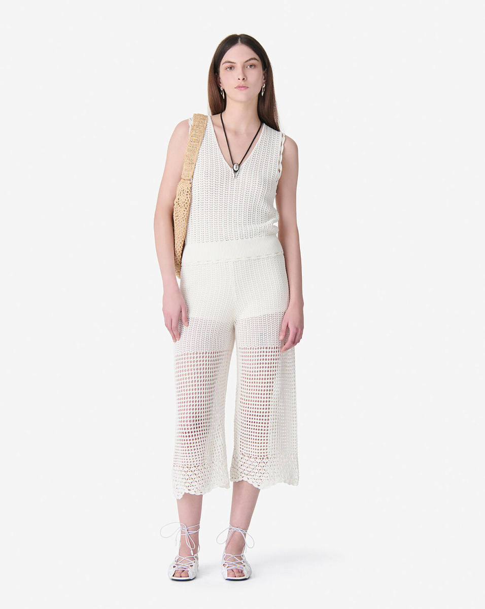 БЕЛЫЙ ТРИКОТАЖНЫЙ ТОП С V-ОБРАЗНЫМ ВЫРЕЗОМ LANADEL