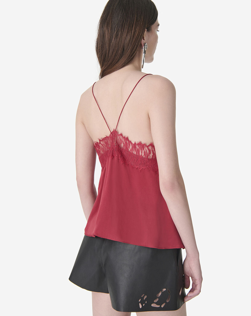 ШЕЛКОВЫЙ ТОП С КРУЖЕВОМ NEWIN В КРАСНОМ ЦВЕТЕ