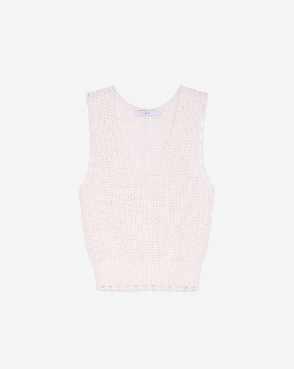 БЕЛЫЙ ТРИКОТАЖНЫЙ ТОП С V-ОБРАЗНЫМ ВЫРЕЗОМ LANADEL