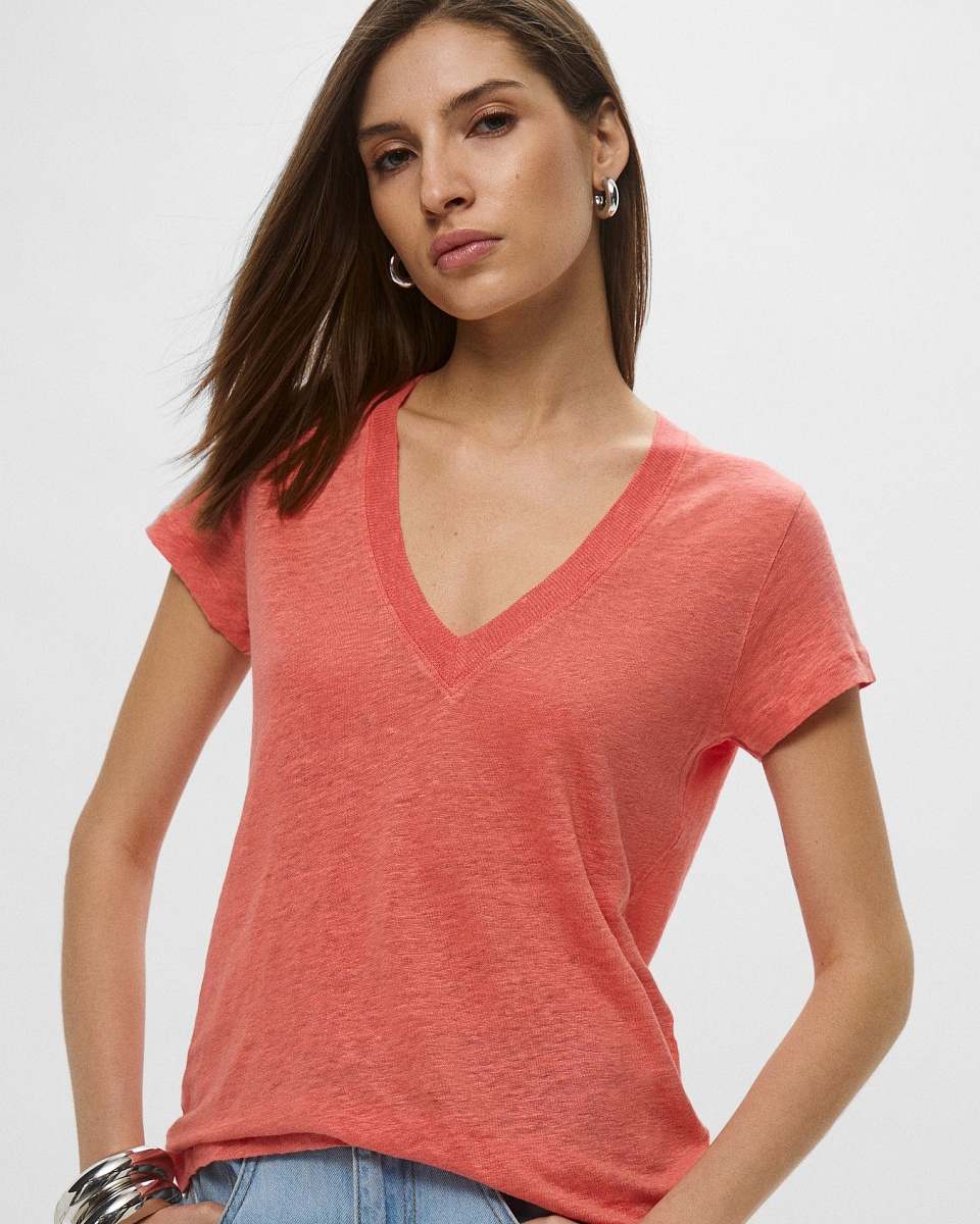 ЛЬНЯНАЯ ФУТБОЛКА С V-ОБРАЗНЫМ ВЫРЕЗОМ RODEO