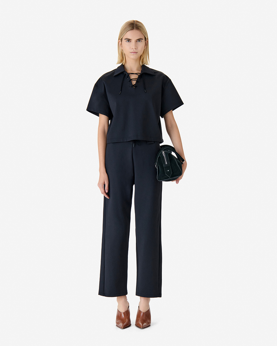 ЧЕРНЫЙ СВИТШОТ С ВОРОТНИКОМ В СТИЛЕ ПОЛО НА ШНУРОВКЕ VANILIE